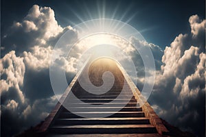 Stairway Leading Up To Sky. Illustration of way to heaven. Generative Ai.