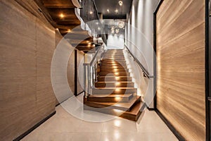 Stairway lights bulb for illumination as safety protection wooden stairs Modern house building stairway5