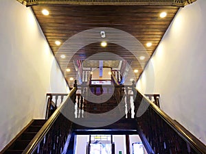 Wooden Staircase and Ceiling in Historic Building, Cuenca Ecuador photo