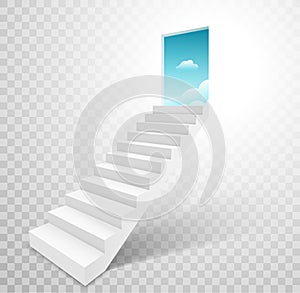 Stairway with open door heaven, ladder staircase to sky concept