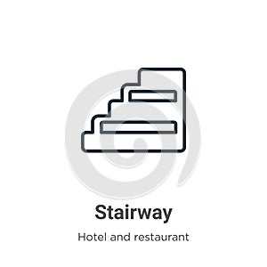 Stairway outline vector icon. Thin line black stairway icon, flat vector simple element illustration from editable hotel concept