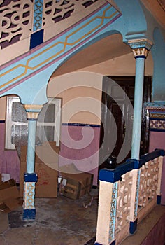 Stairway at street level Casa de Cristales Building, Melilla Spain mixing Catalan Art Nouveau and Arabist architectural styles photo