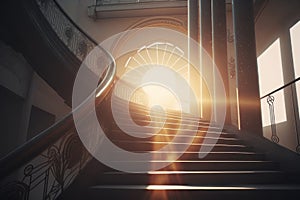 Stairway to the bright light of the sun. AI generative