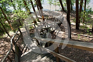 Stairway to forest lake