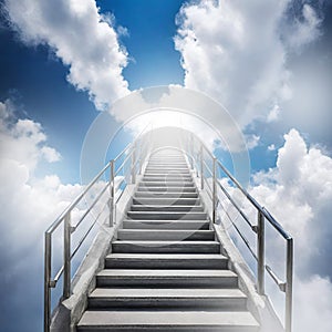 Stairway to heaven, arriving in cloudy blue sky.