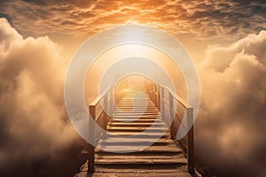 Stairway to heaven, bright heavenly light background religion wonderful sky the dawn sky born light solar flare up