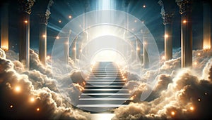 Stairway to heaven with clouds and rays of light