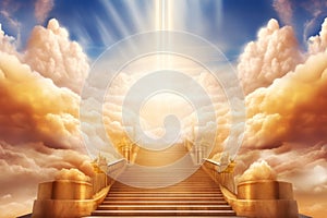 Stairway to heaven with clouds and rays of light