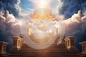 Stairway to heaven with clouds and rays of light