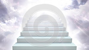 Stairway to Heaven in Cloudy Sky with Sunlight Rays Shining Down - 4K Seamless Loop Motion Background Animation