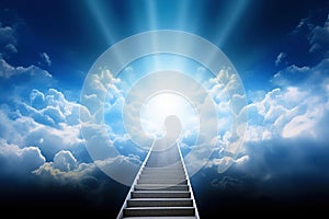 Stairway to heaven. generative ai. Stairway through the clouds to the heavenly light