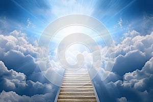 Stairway to heaven. generative ai. Stairway through the clouds to the heavenly light