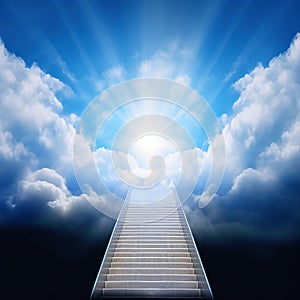 Stairway to heaven. generative ai. Stairway through the clouds to the heavenly light