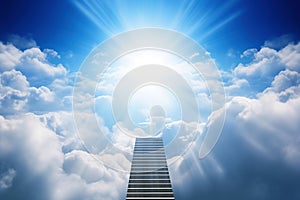 Stairway to heaven. generative ai. Stairway through the clouds to the heavenly light