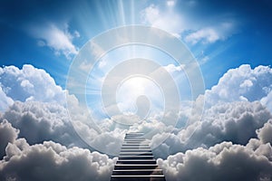 Stairway to heaven. generative ai. Stairway through the clouds to the heavenly light