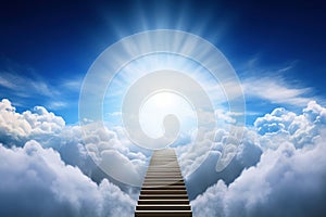 Stairway to heaven. generative ai. Stairway through the clouds to the heavenly light