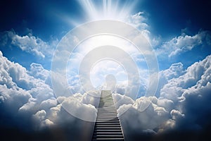 Stairway to heaven. generative ai. Stairway through the clouds to the heavenly light