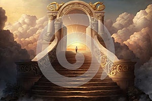 stairway to heaven in glory gates of Paradise meeting. ai generative