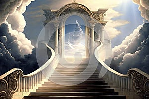 stairway to heaven in glory gates of Paradise meeting. ai generative