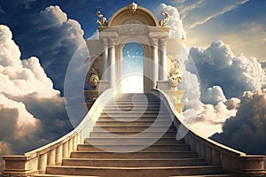 stairway to heaven in glory gates of Paradise meeting. ai generative photo