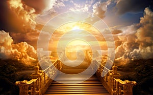 stairway to heaven in glory, gates of Paradise, meeting God, symbol of Christianity, generative ai