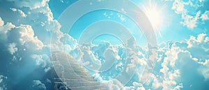 This is the Stairway to Heaven. It is in the sky and there is a sun and white clouds. This is a concept that resembles a