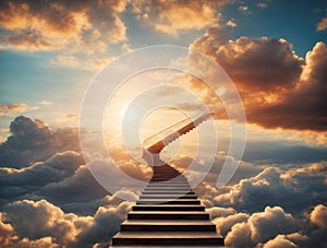 Stairway to Heaven. Stairs in sky. AI generated