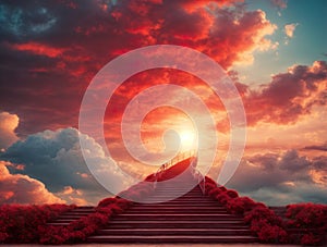 Stairway to Heaven. Stairs in sky. AI generated