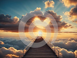 Stairway to Heaven. Stairs in sky. AI generated