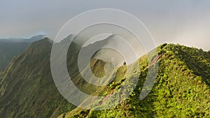Stairway to Heaven, View from top of Haiku Stairs Tourist attraction on Oahu 4K