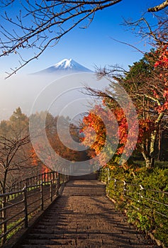 Stairway to Mt. Fuji in Autumn, Fujiyoshida, Japan