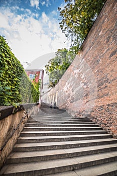 The Stairway to the Prague Castle in summer in Prague, Czech Republic