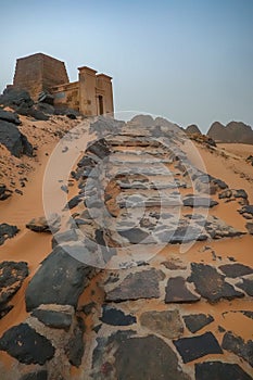 Stairway to Pyramid of the Black Pharaohs of the Kush Empire in Sudan, Africa
