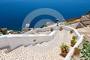 Stairway to sea. Oia, Santorini, Greece