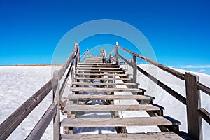 Stairway to snow mountain