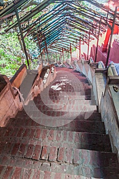 Stairway to Soon Oo Pon Nya Shin Pagoda on Sagaing Hill near Mandalay, Myanm