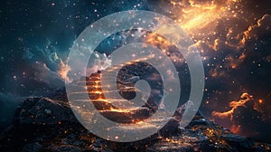 Stairway to the stars with glowing steps - generative ai