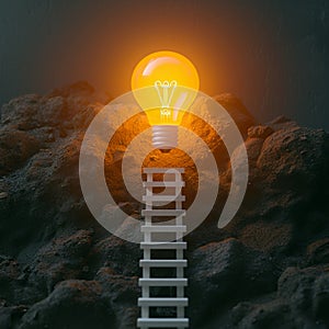 Stairway to success one leads to a glowing light bulb