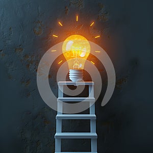 Stairway to success one leads to a glowing light bulb