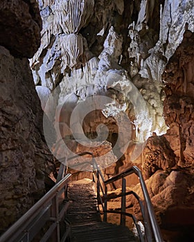 Stairway in underground semi submersed cave