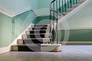 Stairway in vintage historic apartment house in Edinburgh in day