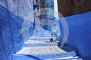 Stairway and wall in medina of chefchaouen