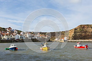 Staithes Yorkshire boats in the bay