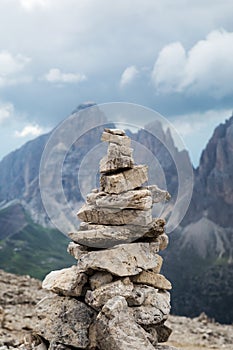 Staked stones in Dolomites Alps. South Tyrol.