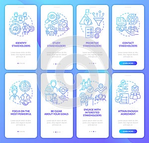 Stakeholder blue gradient onboarding mobile app screen set