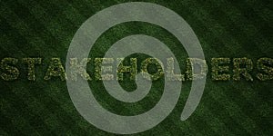 STAKEHOLDERS - fresh Grass letters with flowers and dandelions - 3D rendered royalty free stock image