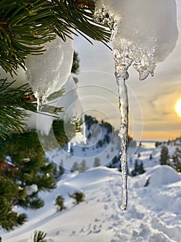 Stalactite in Belledonne during winter, French Alps