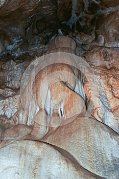 Stalactite formation in karst cave