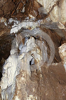 Stalactite formation in karst cave