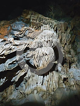 Stalactite formations inside Cave of the Lakes, Spilaio ton Limnon, in Kalavrita region, Greece.